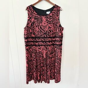 Catherines black pink sleeveless midi knee length swing dress size 2X